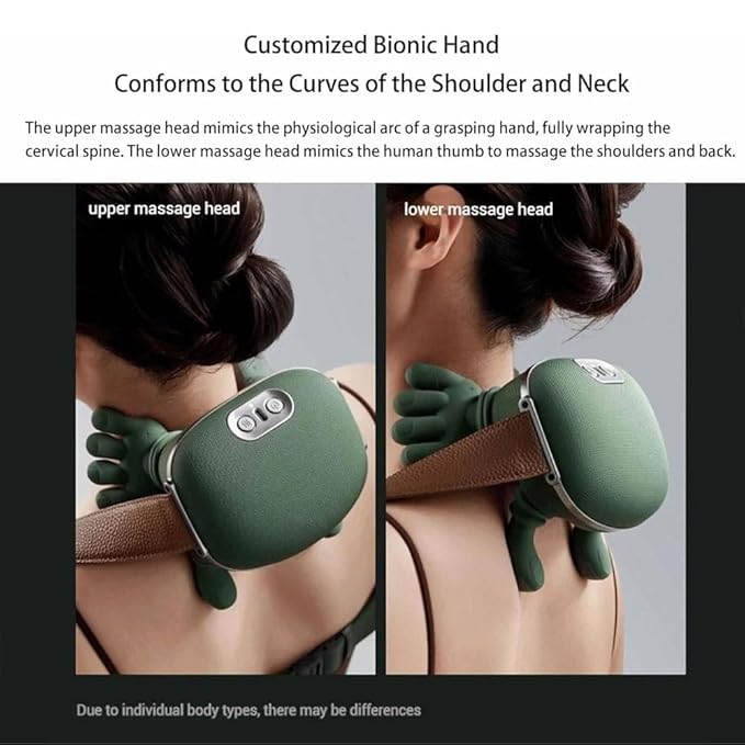 Bionic Heated Massager, Wireless Portable Shiatsu Neck and Back Massager, Electric Deep Tissue 4D Kneading Massage, Simulated Human Hand Design for Pain Relief and Muscle Relax